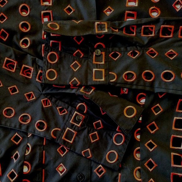 Samuel Dong Top Button Down Geometric Burnout Black And Red Small - Picture 9 of 9